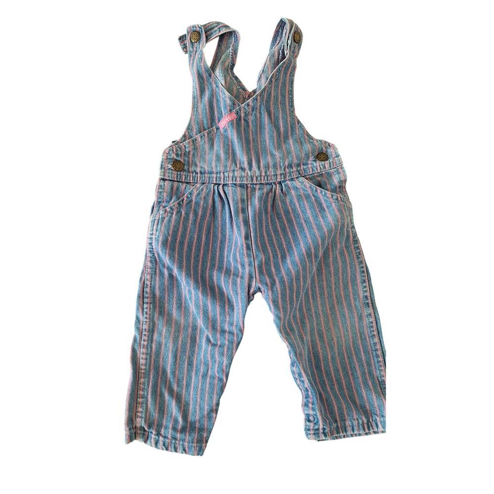 Vintage OshKosh Bgosh Pink Pinstripe Denim Overalls Made in USA 24M 1362